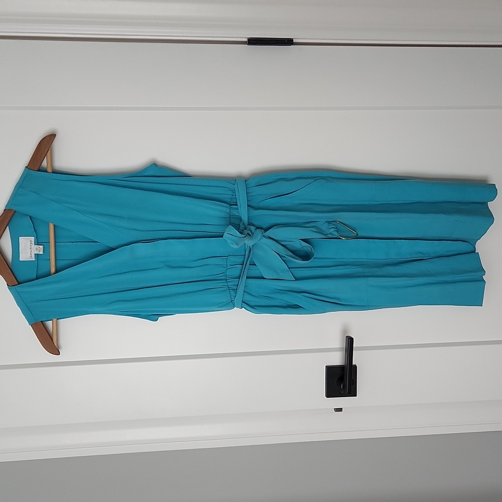 Donna Morgan Sleeveless Shirt Dress with Waist Belt in Turquoise Blue